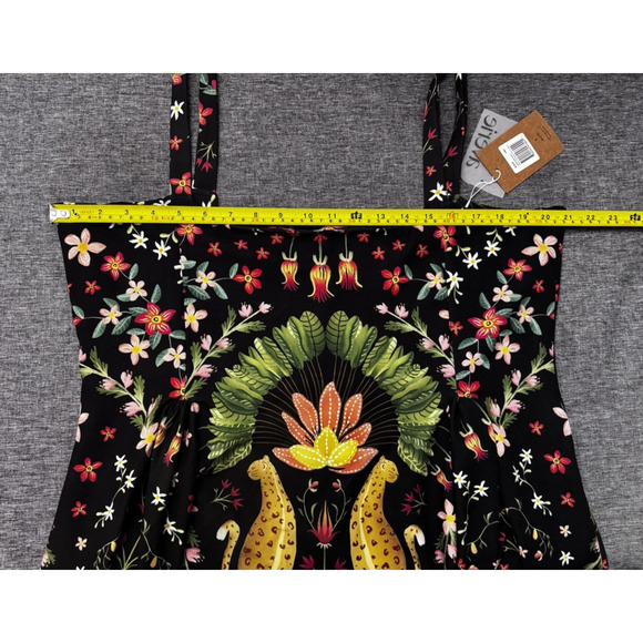 Averie Blaise Pleated Midi Dress Vibrant RainForest Print Black Size 3XL (14) - Picture 4 of 8